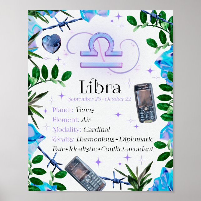 Poster Libra Zodiac - Sinal de Estrela Y2K Branco 4:5 Pos (Frente)
