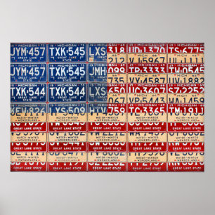 Pôster Licença de Michigan Plate American Flag Art