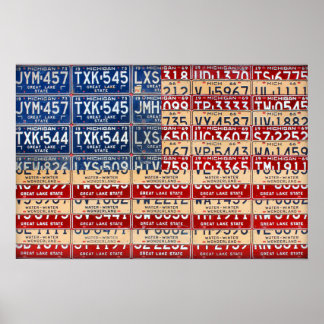 Pôster Licença de Michigan Plate American Flag Art
