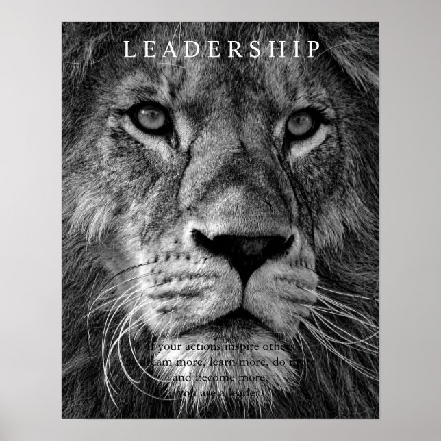 Poster Liderança Motivacional Trendational Lion Black & W (Frente)