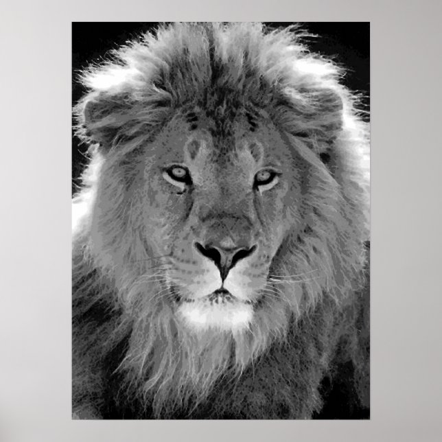 Poster Liderança Motivada Lion Preto e Branco (Frente)