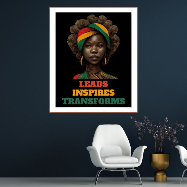 Pôster Líderes, Inspiradores, Transforma o Mês da Históri (Leads, Inspires, Transforms Black History Month Poster)