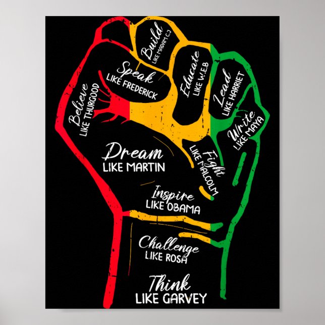 Poster Líderes negros inspiradores punho fechado mão pret (Frente)