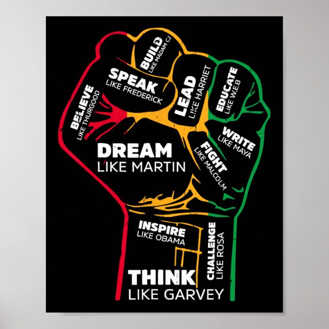 Poster Líderes Negros Inspiradores Punho Poderoso Mão Mês (Frente)