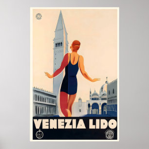 Poster Lido di Venezia Veneza Lido Itália Viagens Antigas