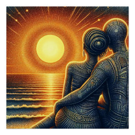 Pôster Liebespaar bei Sonnen Untergang am Meer