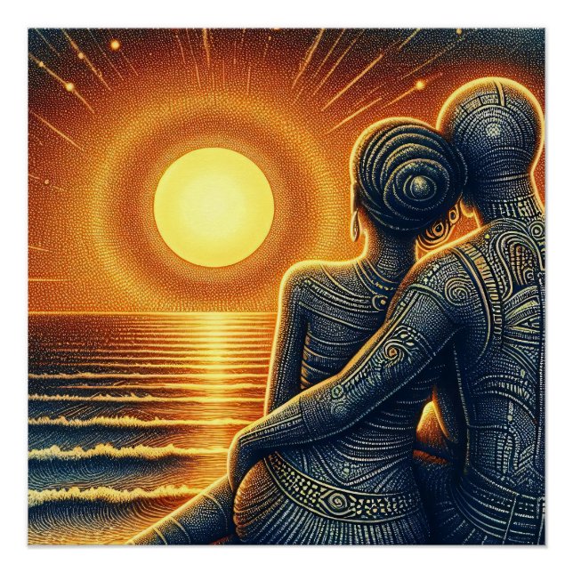 Pôster Liebespaar bei Sonnen Untergang am Meer (Frente)