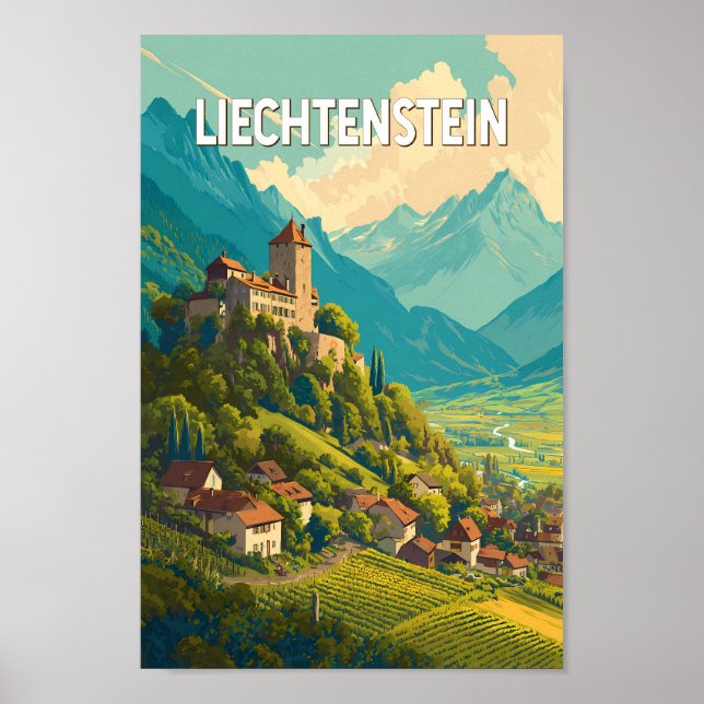 Poster Liechtenstein Illustration Travel Art Vintage (Frente)