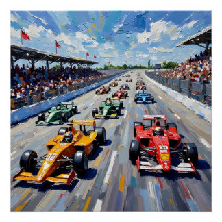 Pôster Life in Motion – Indy Car Racing Oil Painting