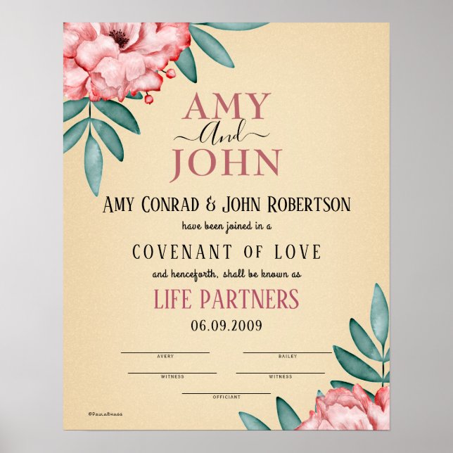 Poster "Life Partners" Love Covenant Wedting Certificate (Frente)