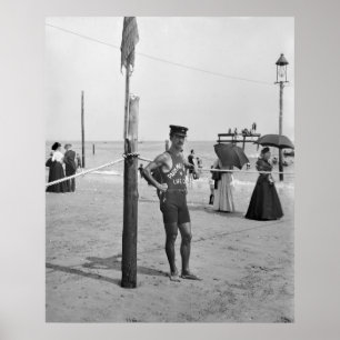 Poster Lifeguard da praia de Brigghton, 1900s adiantados