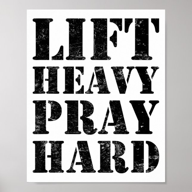 Poster Lift Heavy Pray Hard Gym Christian Quote  (Frente)