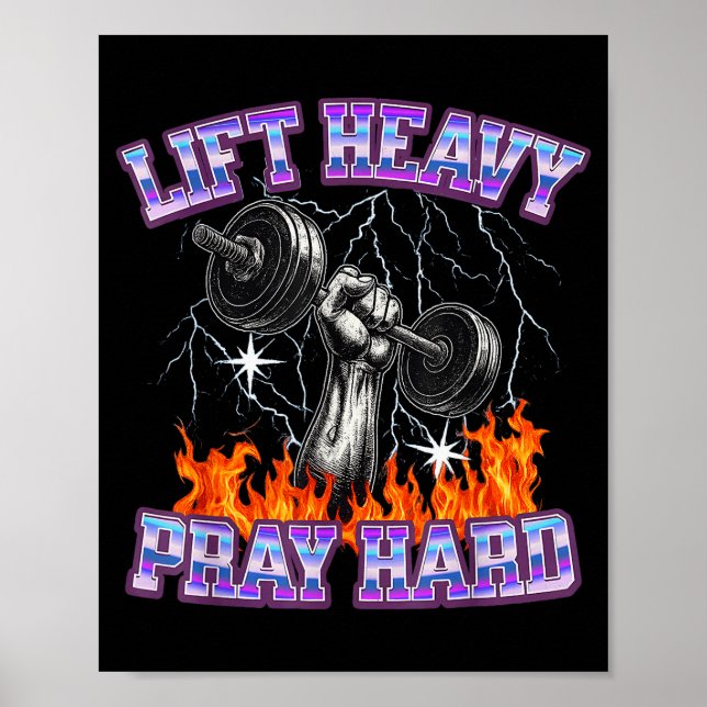 Poster Lift Heavy Pray Hard Gym Christian Workout Men Wom (Frente)