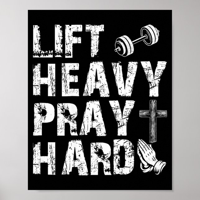 Poster Lift Heavy Pray Hard Gym Workout Christian Gift On (Frente)