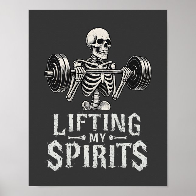 Poster Lifting My Spirits Bodybuilding Skeleton Funny Gym (Frente)