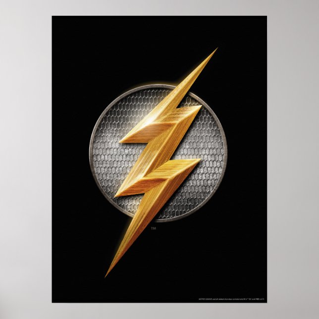 Poster Liga da Justiça | Símbolo de Bolt Metálico Flash (Frente)
