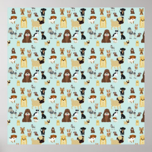 Poster light blue background dogs pattern.