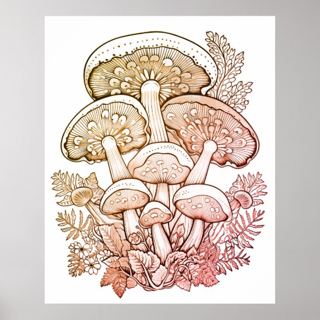 Poster Light Brown Mushrooms on White Background on Wall (Frente)