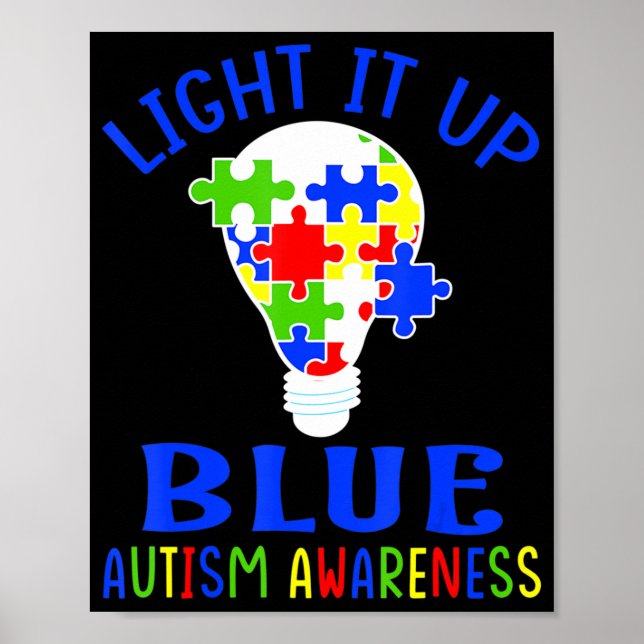 Poster Light It Up Blue Autism Awareness Autistic Puzzle  (Frente)