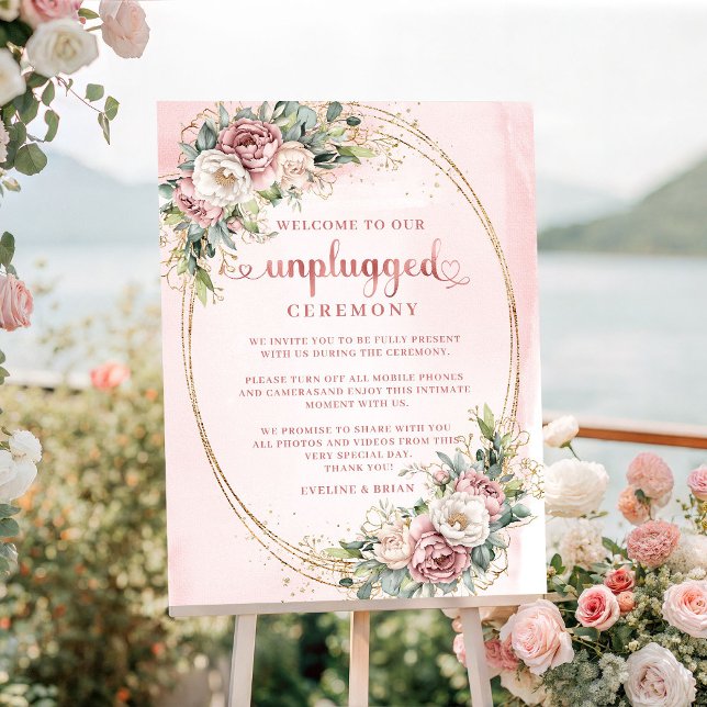 Poster Light Pink Eucalyptus Unplugged Ceremony Sign (Light Pink Eucalyptus Unplugged Ceremony Sign

)