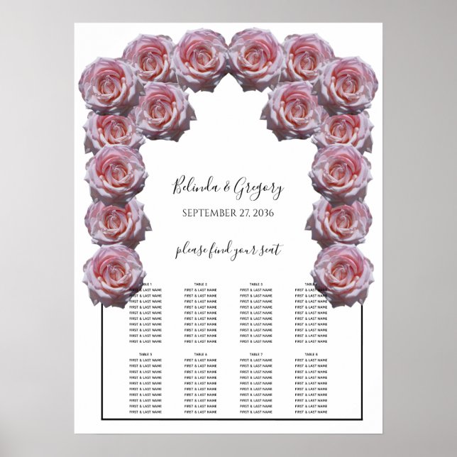 Poster Light Pink Roses Wedding Seating Chart (Frente)