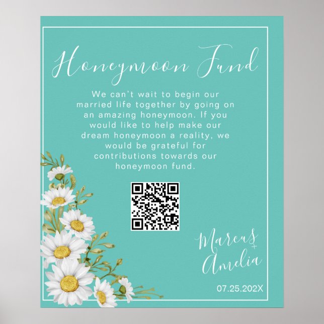 Poster Light Teal & White Daisies Honeymoon Fund (Frente)