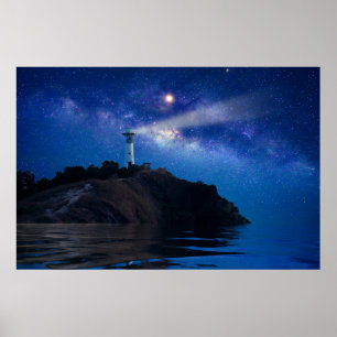 Poster Lighthouses Starry Night Lighthouse