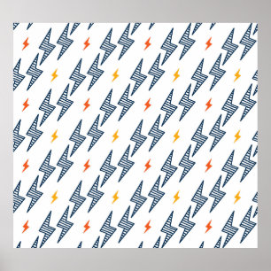Poster Lightning Bolts Doodle Seamless Flash