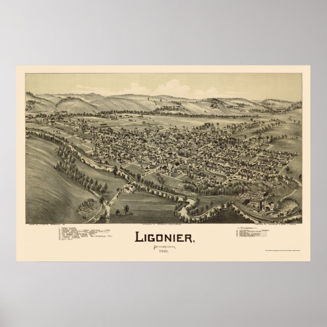 Poster Ligonier, PA Panorâmica - 1900 (Frente)