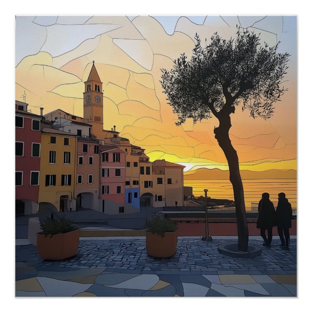 Pôster Ligurian Sunset – Stained Glass Style Poster (Frente)