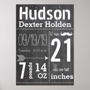 Pôster Lil Man Mustache Chalkboard Boy Seta