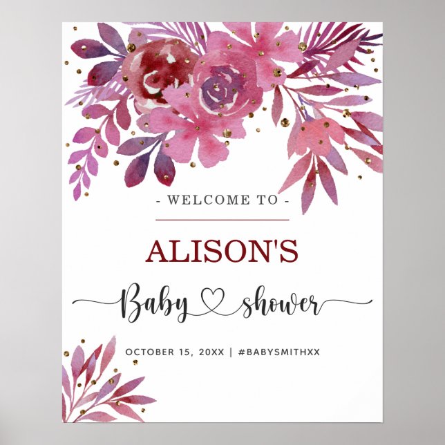 Poster Lila e Dourado sinal de boas-vindas do Chá de fral (Frente)