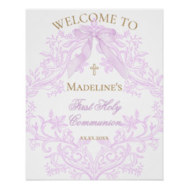 Pôster lilac design First Holy Communion welcome sign  
