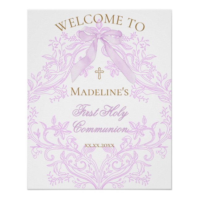 Pôster lilac design First Holy Communion welcome sign   (Frente)