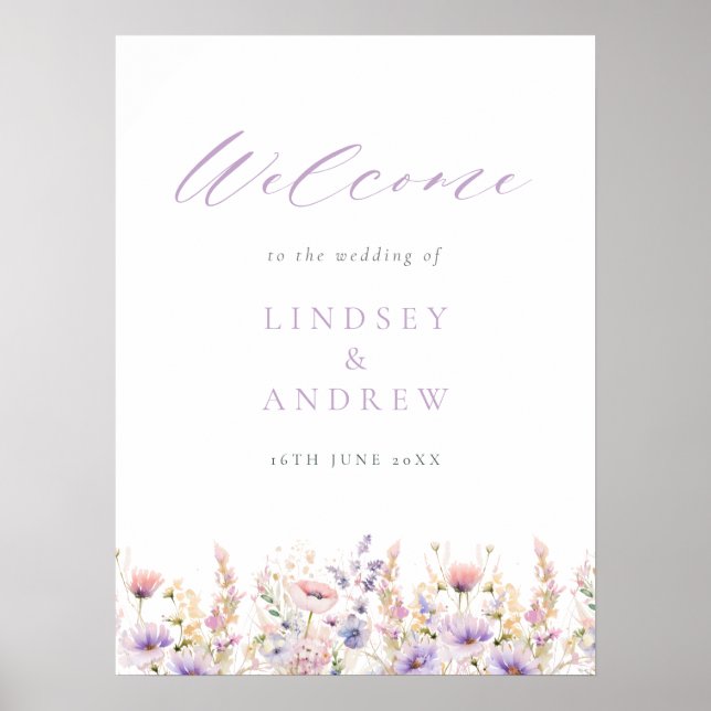 Poster Lilac Wildflower Wedding Welcome (Frente)