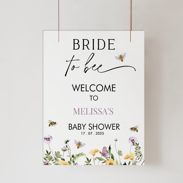 Pôster Lilac Yellow Floral Beer Sinal de Boas-vindas Chá  (Wildflowers Bride to Bee Bridal Shower Welcome Sign, Bee Themed Baby Shower Welcome Sign, Bride Bee)