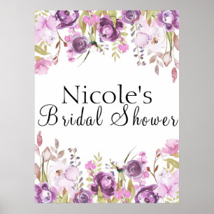 Poster Lilás Lavanda Roxo Aquarela Floral Boas-Vindas