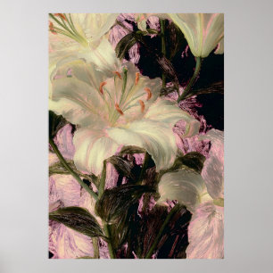 Poster Lilases Brancas em Arte Floral de Fundo Escuro