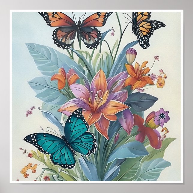 Poster Lilases e Borboletas Coloridas (Frente)