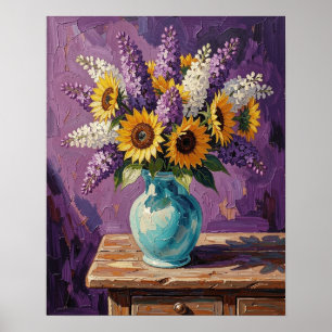 Poster Lilases e Girassóis Design Botânico