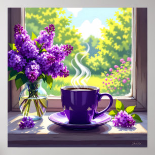 Poster Lilases Roxos bonito e Café