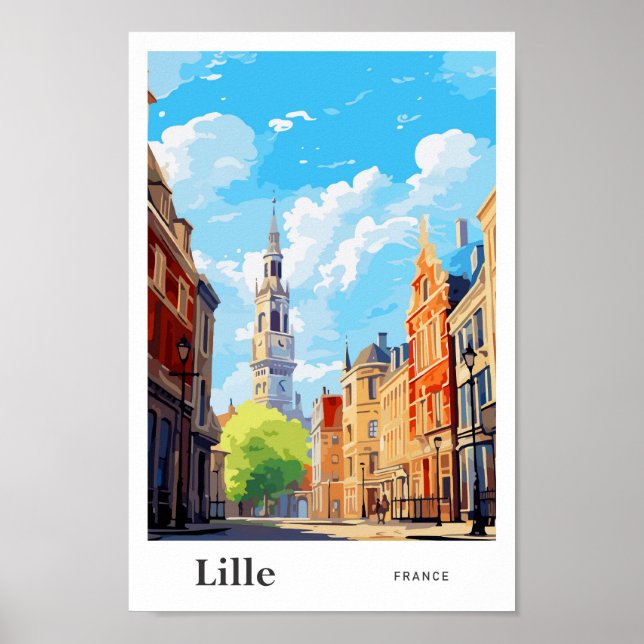 Poster Lille France - Ilustração de Viagem Art Vintage (Frente)