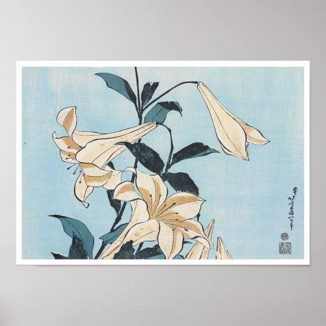 Pôster Lillies, Hokusai, 1832 (Frente)