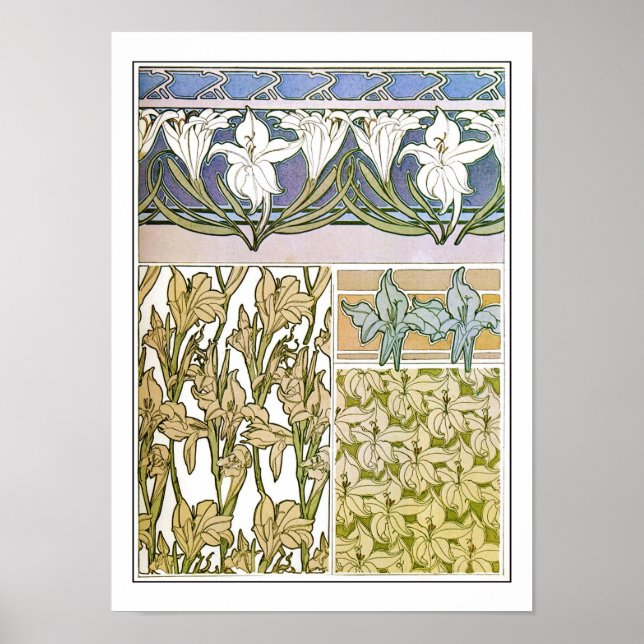 Poster Lily Flowers of Art Nouveau Style, Mucha (Frente)