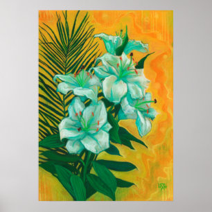 Poster Lily Flowers Palm Leaf, Primavera