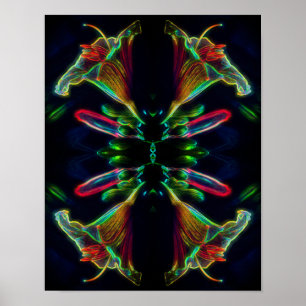 Poster Lily Mirror Abstrato Neon Flower Art