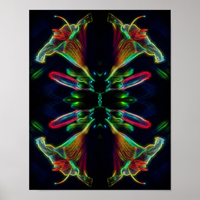 Poster Lily Mirror Abstrato Neon Flower Art (Frente)