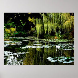 Poster Lily Pond de Monet com Willows, Giverny, França