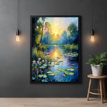 Pôster Lily Pond inspirado no Monet no Impressionista do<br><div class="desc">Transforme seu espaço com esta serena cena de lago de inspiração Monet, impressão de poster brilhante palco, uma obra-prima gerada por IA que captura a beleza tranquila de um nascer do sol sobre um jardim aquático. Este trabalho de arte é uma vibrante homenagem ao impressionismo, apresentando pinceladas leves e tremores...</div>