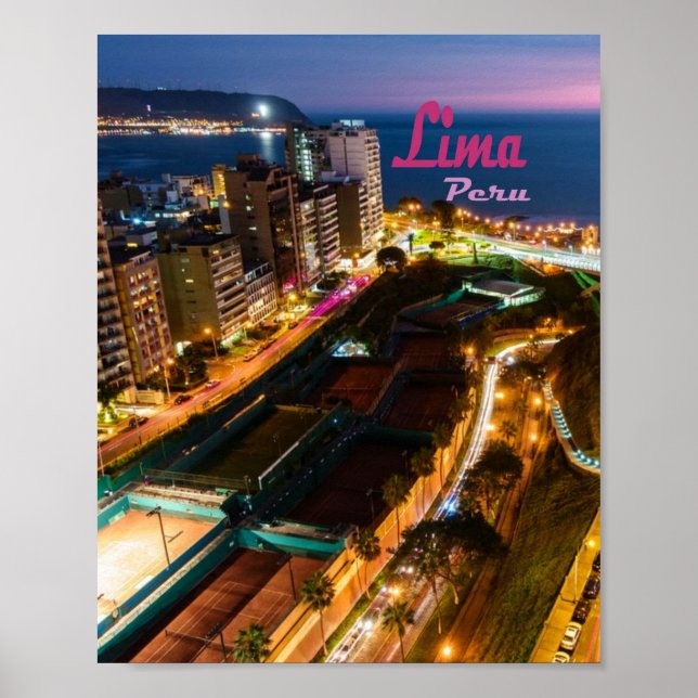Poster Lima, Peru, capital do Pacífico, noite de luz na c (Frente)